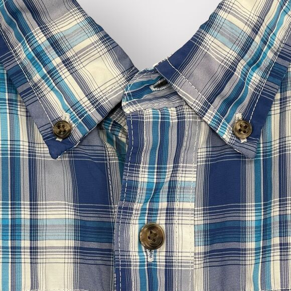 Eddie Bauer Travex Button‎ Down Shirt Men 2XL Blue Plaid Short Sleeve Pockets - Picture 8 of 13